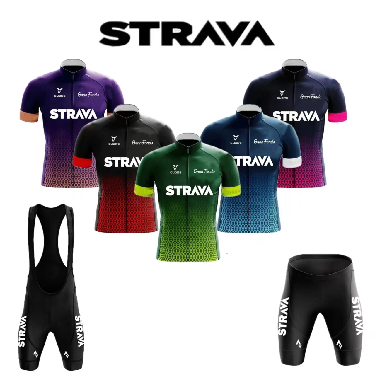 Mountain Biking Pants - Strava Jersey Set Men's Bib Shorts