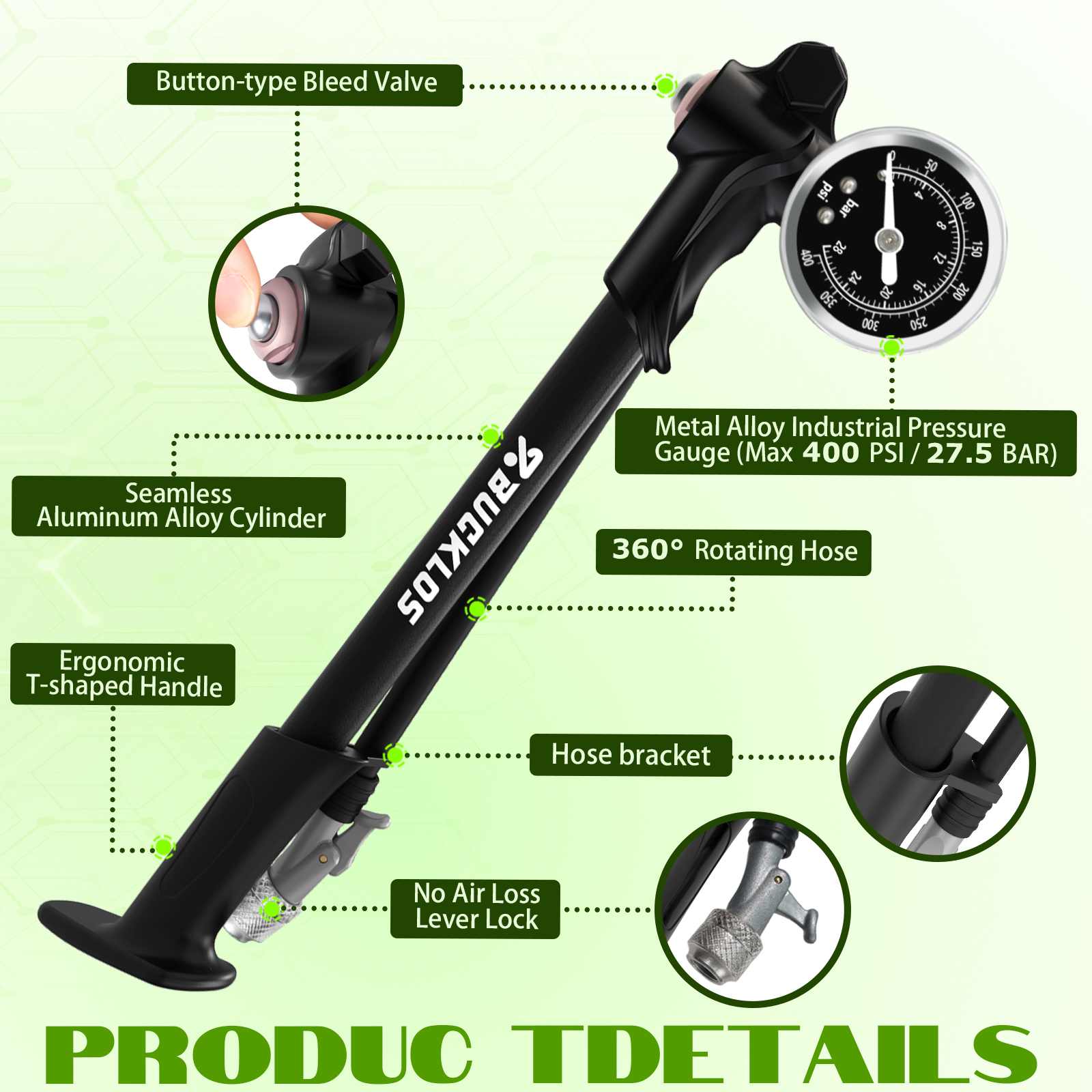 BUCKLOS Bicycle Air Pump 400PS - Shock Pump Suspension incelemesi ve fiyatı
